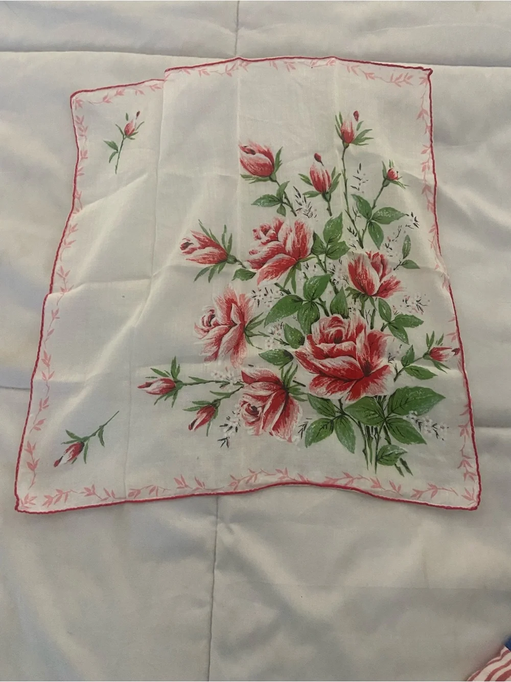 Vintage Floral Cotton Handkerchief - Pink Rose Print